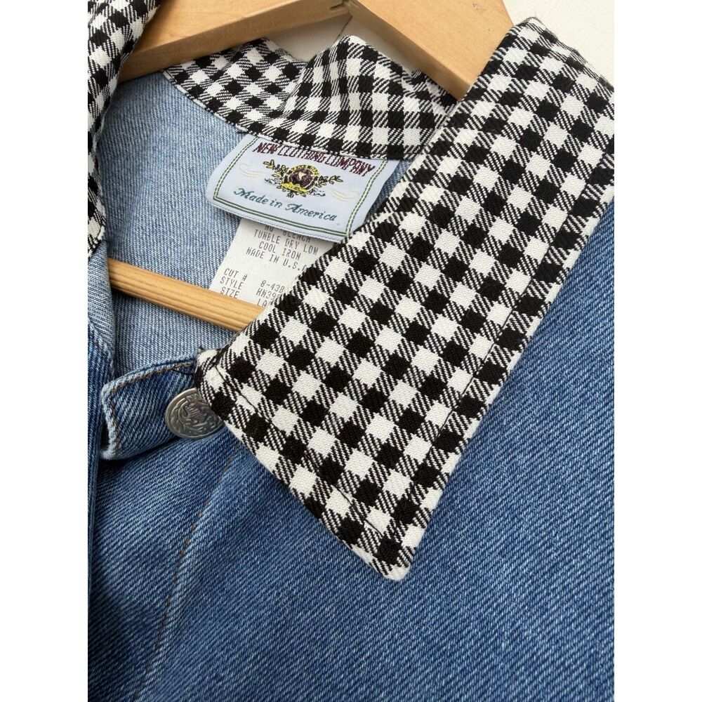 Vintage Denim Vest Gingham Collar Sleeveless Trucker Vest Large